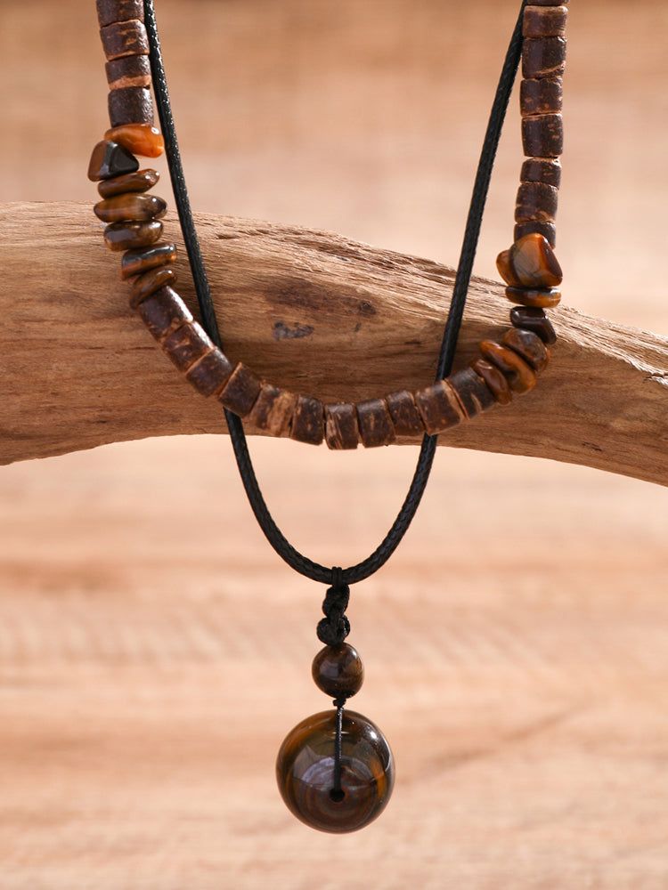Vintage Wooden Beads Multilayer Necklace