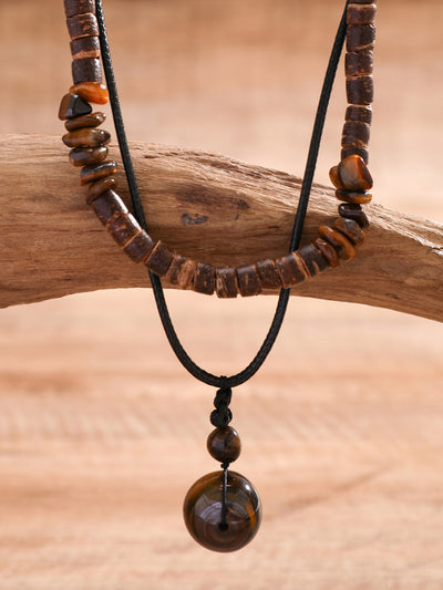 Vintage Wooden Beads Multilayer Necklace