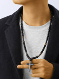 Tiger Beaded Cross Pendant Necklace