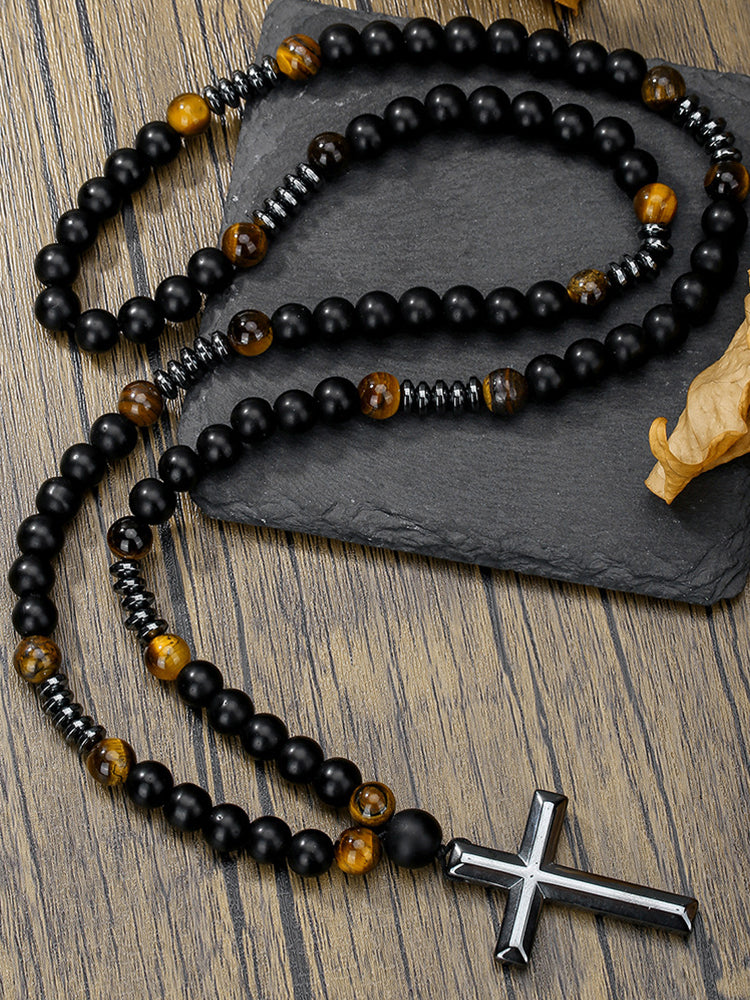 Tiger Beaded Cross Pendant Necklace – COOFANDY