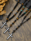 Tiger Beaded Cross Pendant Necklace