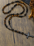 Tiger Beaded Cross Pendant Necklace