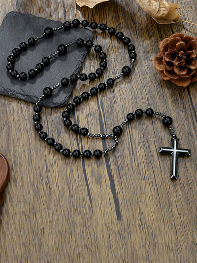 Tiger Beaded Cross Pendant Necklace