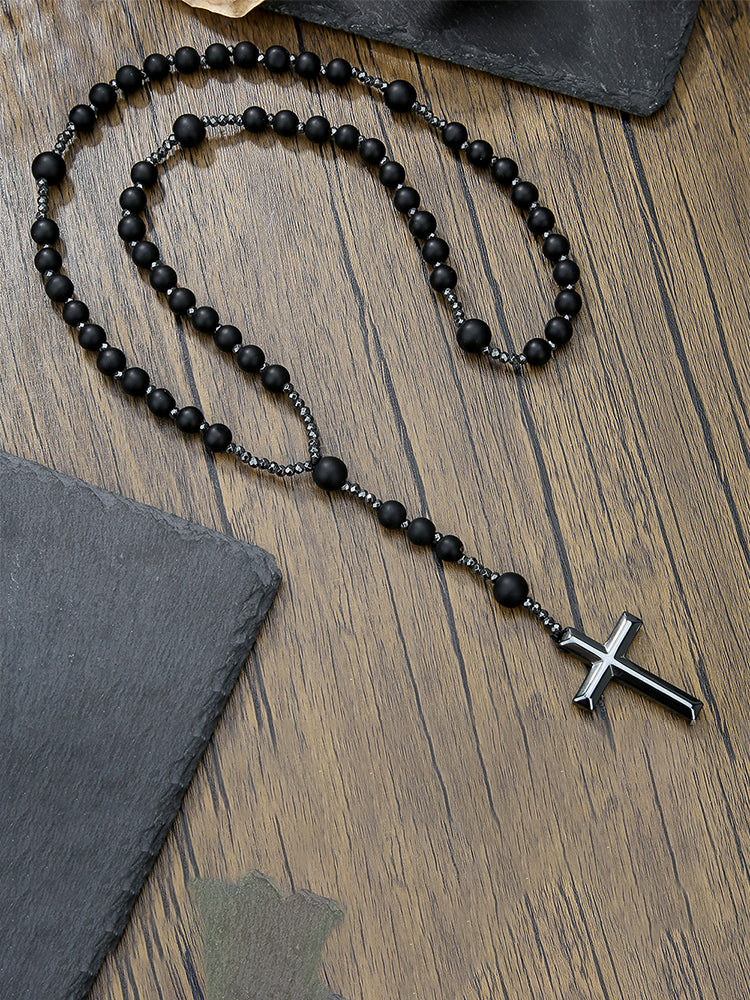 Tiger Beaded Cross Pendant Necklace
