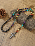 Tiger Beaded Cross Pendant Necklace
