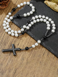 Tiger Beaded Cross Pendant Necklace