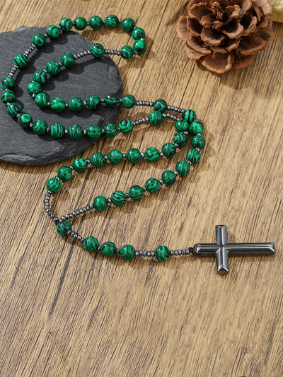 Tiger Beaded Cross Pendant Necklace