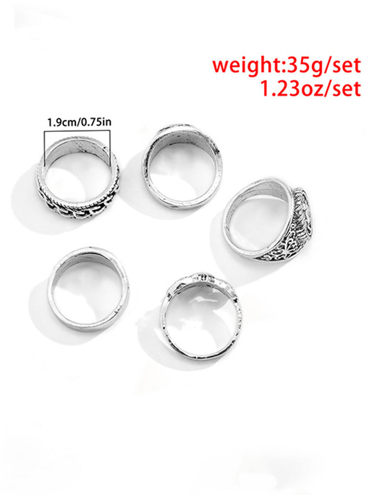 Retro Totem Design 5 Pcs Ring Set