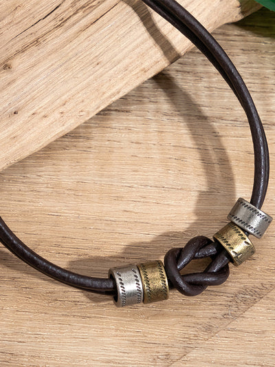 Vintage Leather Knot Beads Choker Necklace