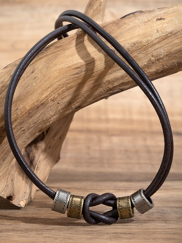 Vintage Leather Knot Beads Choker Necklace