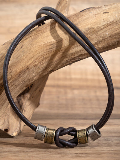 Vintage Leather Knot Beads Choker Necklace