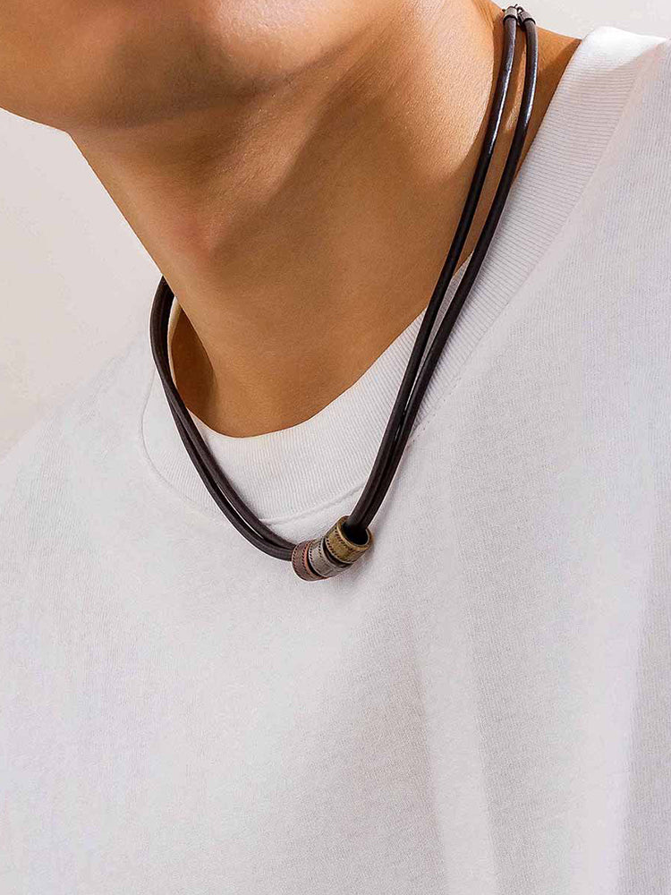 Vintage Leather Knot Beads Choker Necklace