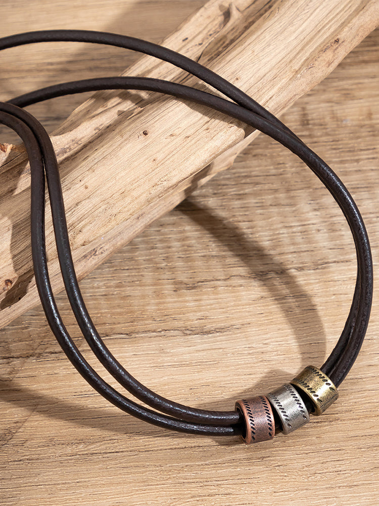 Vintage Leather Knot Beads Choker Necklace