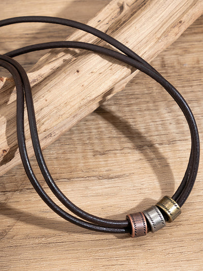 Vintage Leather Knot Beads Choker Necklace