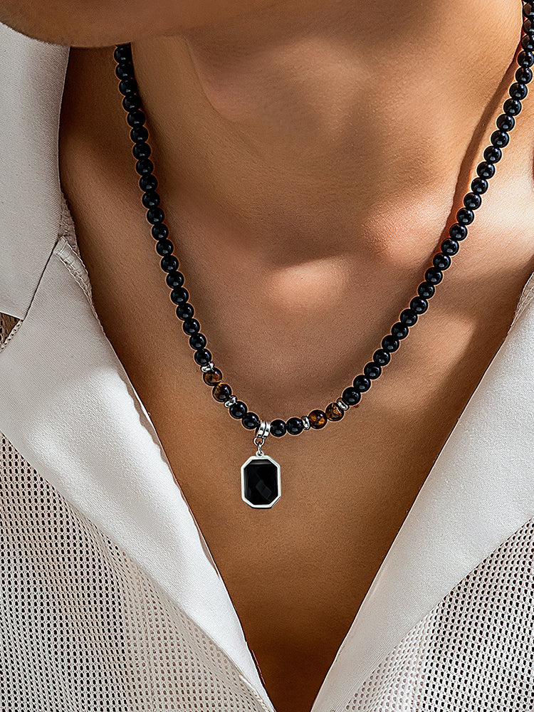 Simple Tiger Stone Beads Pendant Necklace
