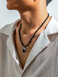 Simple Tiger Stone Beads Pendant Necklace