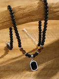 Simple Tiger Stone Beads Pendant Necklace