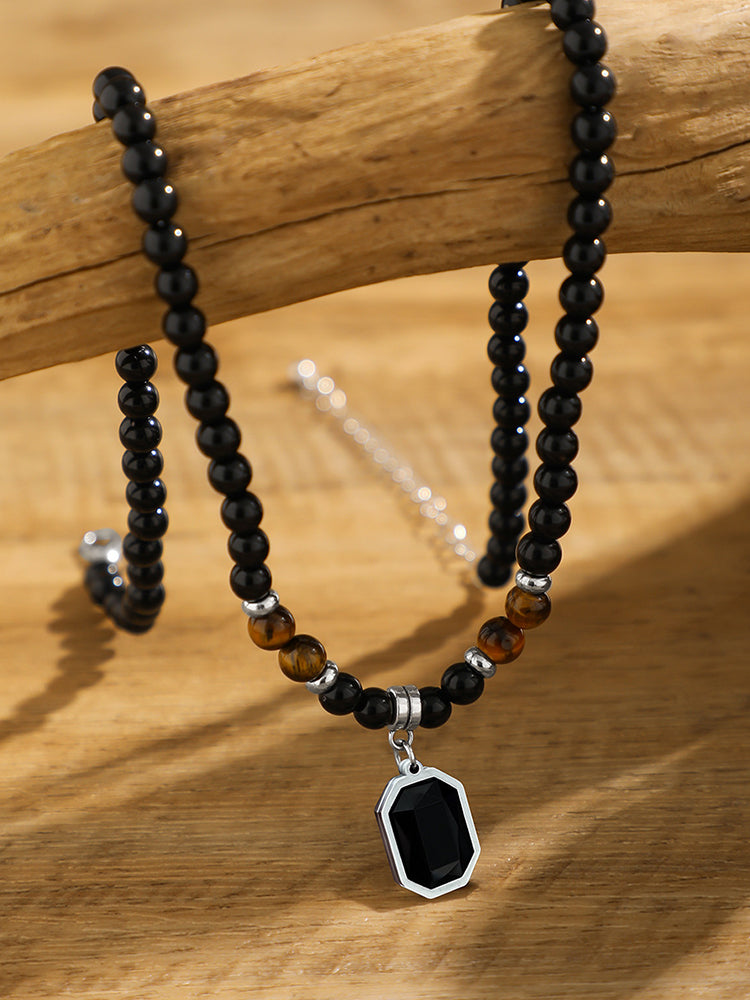 Simple Tiger Stone Beads Pendant Necklace