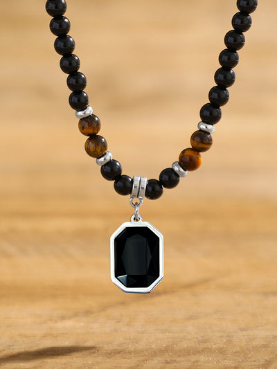 Simple Tiger Stone Beads Pendant Necklace