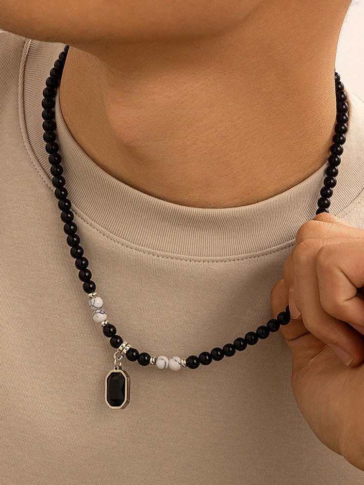 Simple Tiger Stone Beads Pendant Necklace