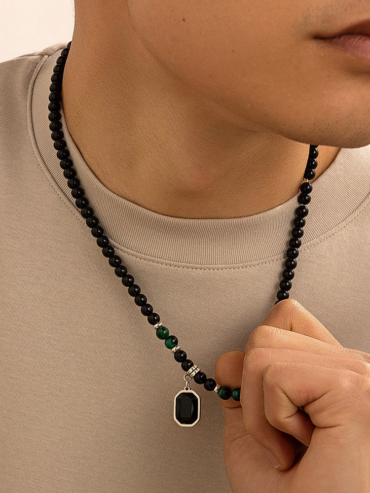Simple Tiger Stone Beads Pendant Necklace