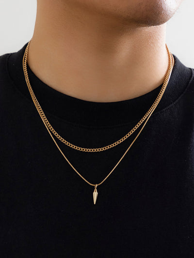 2Pcs Punk Rivet Pendant Necklace Set