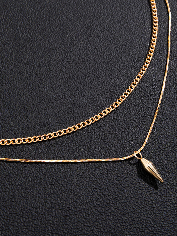 2Pcs Punk Rivet Pendant Necklace Set