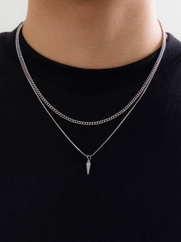 2Pcs Punk Rivet Pendant Necklace Set