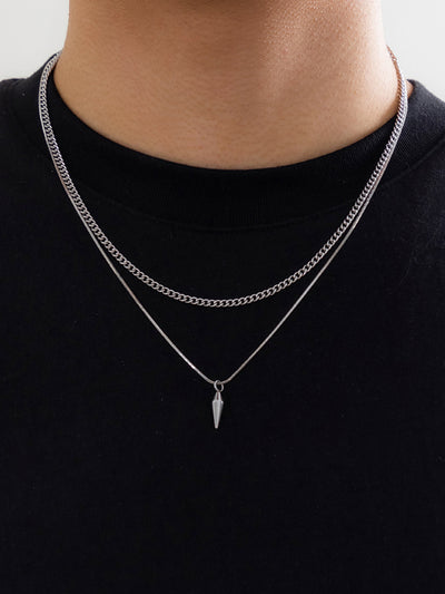 2Pcs Punk Rivet Pendant Necklace Set