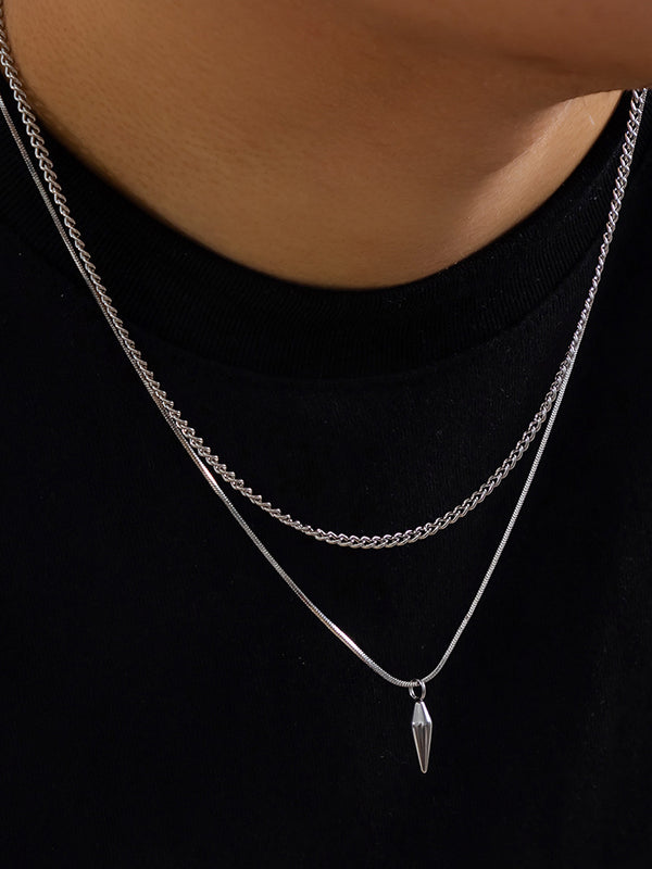 2Pcs Punk Rivet Pendant Necklace Set