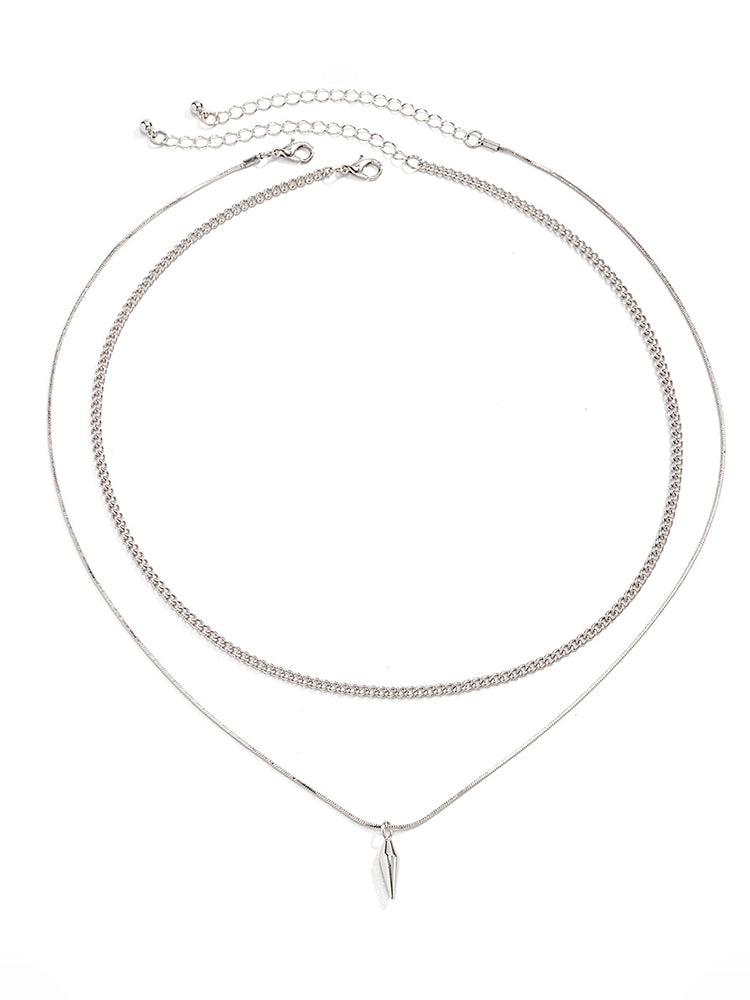 2Pcs Punk Rivet Pendant Necklace Set