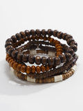5Pcs Retro Wooden Bead Bracelet Set