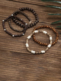 5Pcs Retro Wooden Bead Bracelet Set