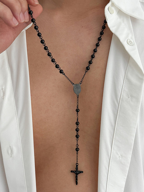 Unique Rosary Cross Pendant Necklace