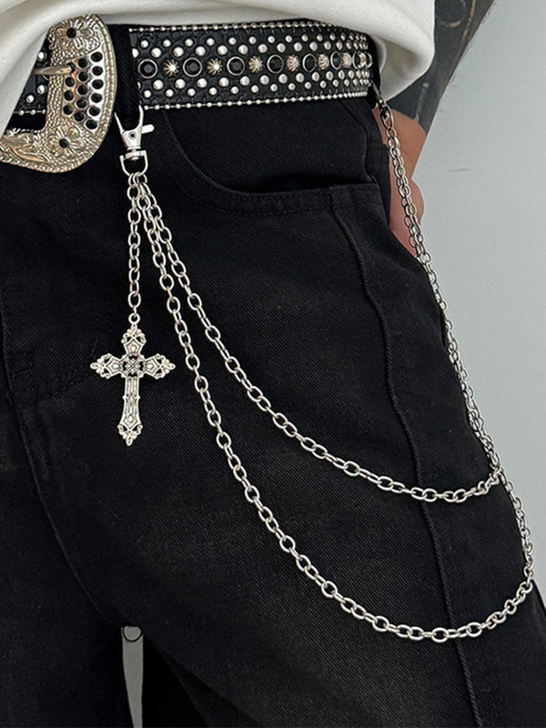 Fashion Double Layer Cross Pendant Pants Chain