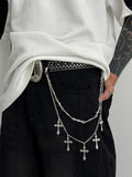 Fashion Double Layer Cross Pendant Pants Chain