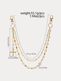 Streetwear Punk Rhinestone Cross Pendant Pants Chain