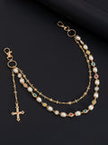 Streetwear Punk Rhinestone Cross Pendant Pants Chain