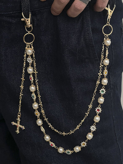Streetwear Punk Rhinestone Cross Pendant Pants Chain – COOFANDY