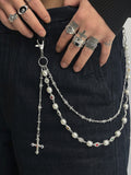 Streetwear Punk Rhinestone Cross Pendant Pants Chain