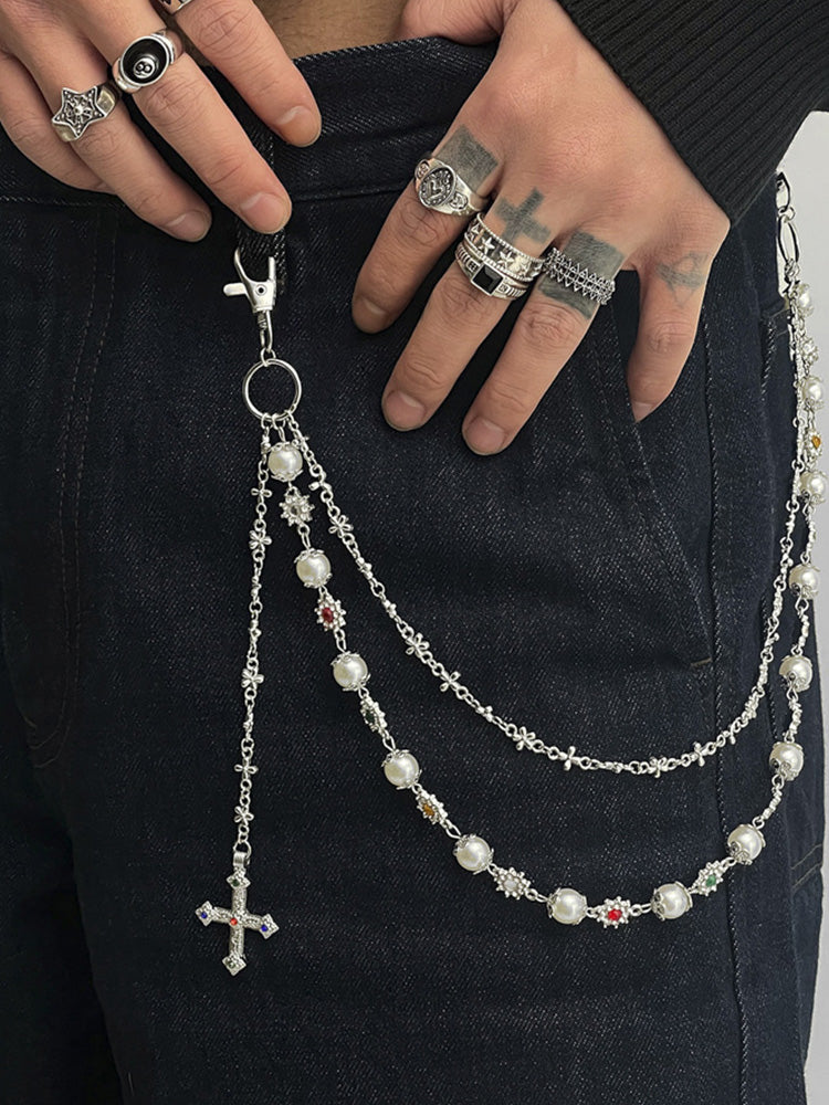 Streetwear Punk Rhinestone Cross Pendant Pants Chain – COOFANDY