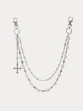 Streetwear Punk Rhinestone Cross Pendant Pants Chain