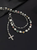 Streetwear Punk Rhinestone Cross Pendant Pants Chain