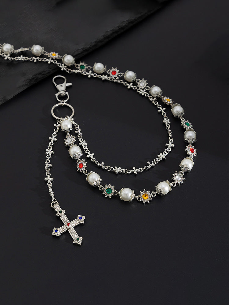 Streetwear Punk Rhinestone Cross Pendant Pants Chain – COOFANDY