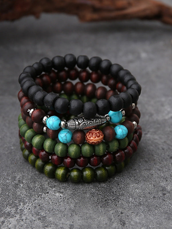 Bohemian Vintage Wooden Beads Bracelet Set