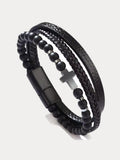 Multi-Layer Design Leather Cross Bracelet