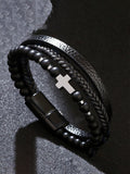 Multi-Layer Design Leather Cross Bracelet