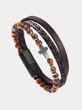 Multi-Layer Design Leather Cross Bracelet