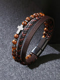 Multi-Layer Design Leather Cross Bracelet