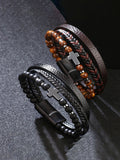 Multi-Layer Design Leather Cross Bracelet